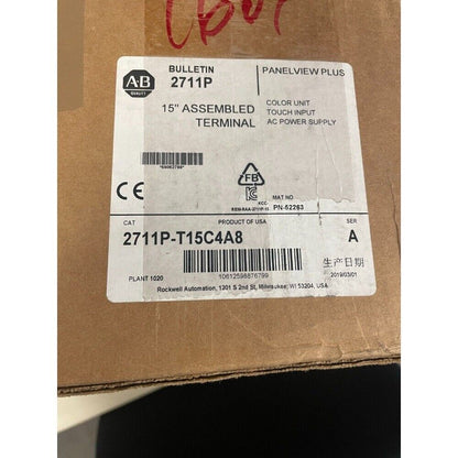 Allen-Bradley PanelView Plus 2711P-T15C4A8 industrial terminal, color unit, touch input, AC power supply, new in box