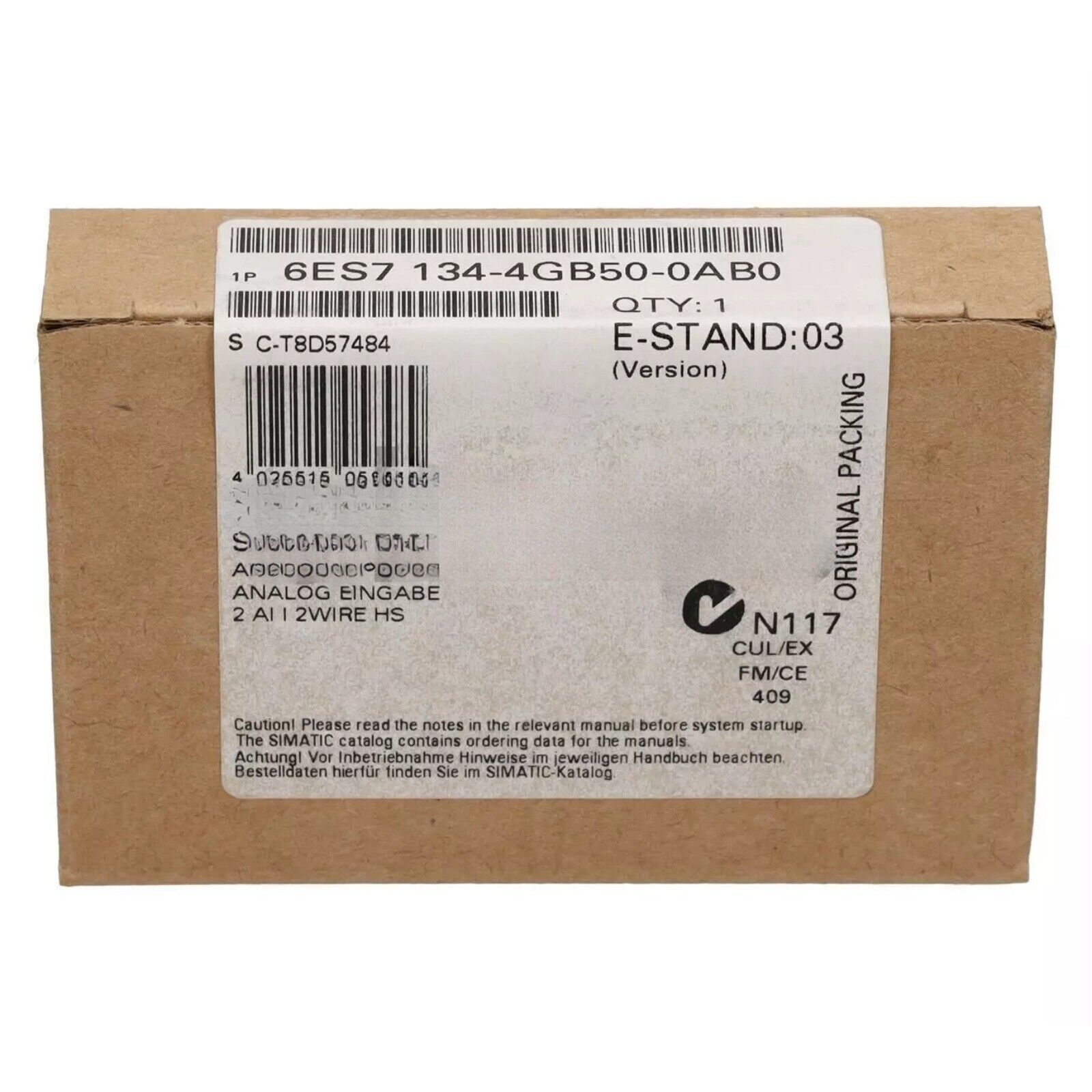 Siemens SIMATIC DP Electronic Module 6ES7 134-4GB50-0AB0 in original packaging, PLC part.