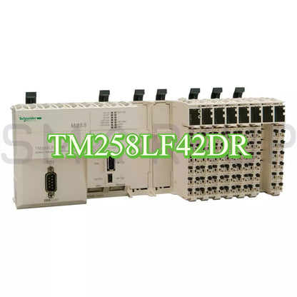 Schneider Electric TM258LF42DR PLC Programmable Controller, compact PLC with integrated I/O.