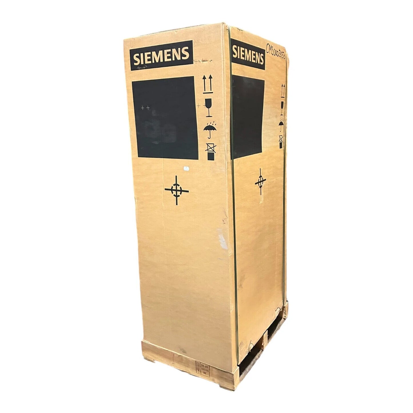 Siemens S120 Active Line Module packaged in a cardboard box on a wooden pallet, product transportation and handling.