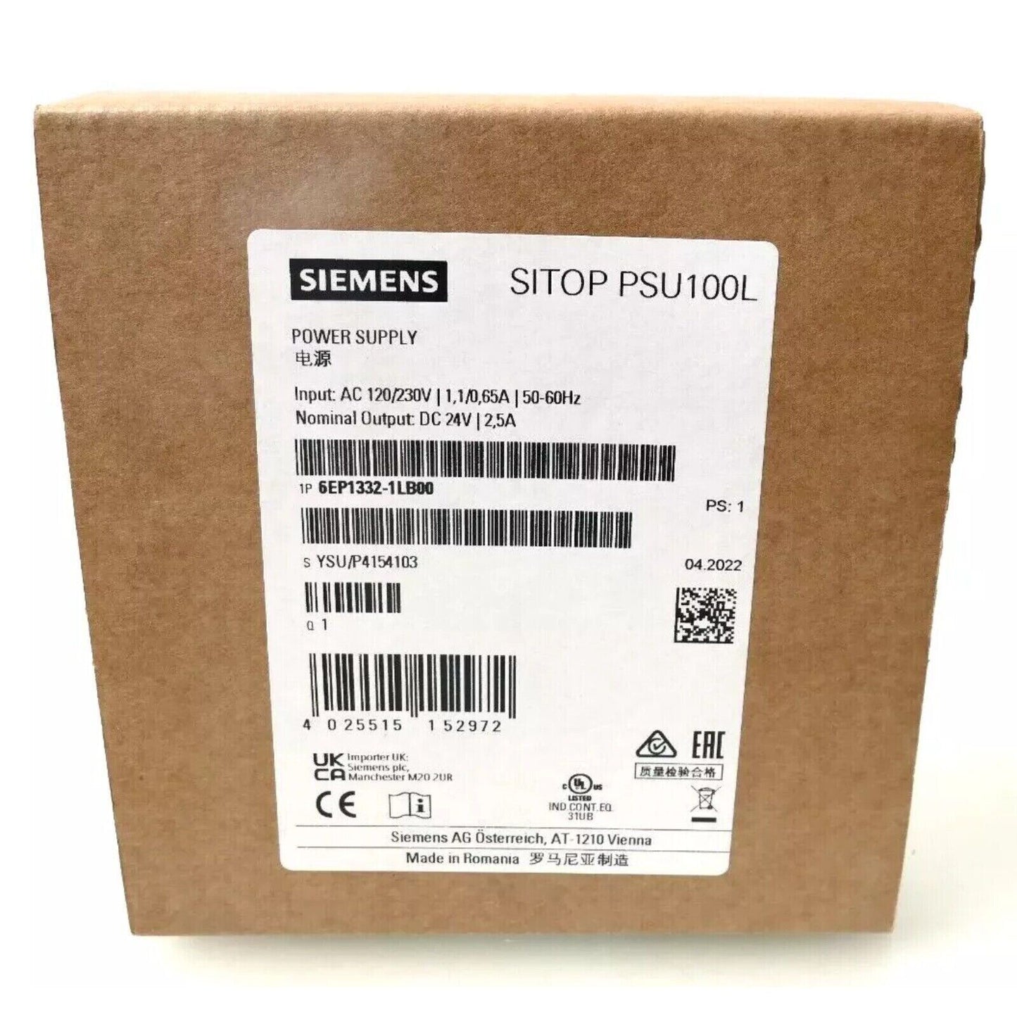 Siemens SITOP PSU100L Power Supply 6EP1332-1LB00 product box, industrial automation part
