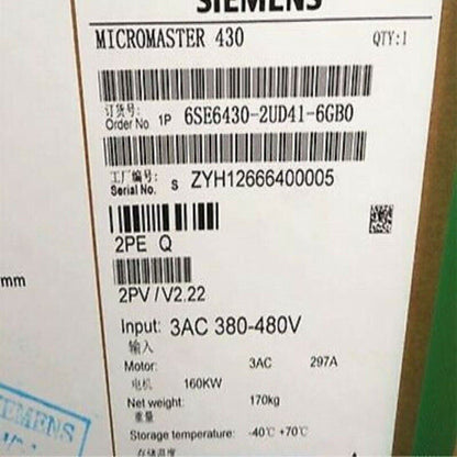 Siemens MICROMASTER 430 Drive 6SE6430-2UD41-6GB0 label, industrial automation part