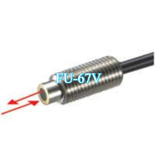 Keyence FU-67V Fiber Optic Sensor, metal cylindrical design with red light beams, industrial automation part