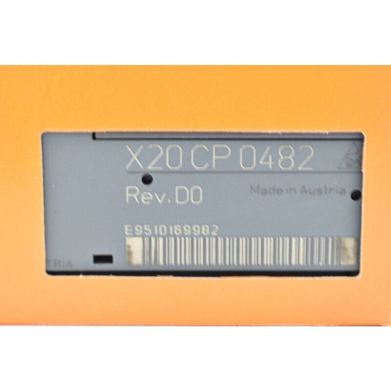 B&R X20 CP 0482 Rev. D0 automation module detail, Made in Austria, PLC part