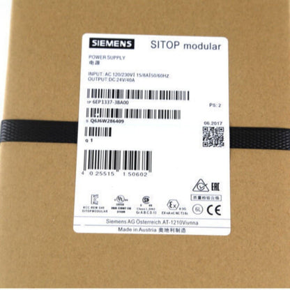 Siemens SITOP modular power supply unit, 6EP1337-3BA00, product label with input/output details