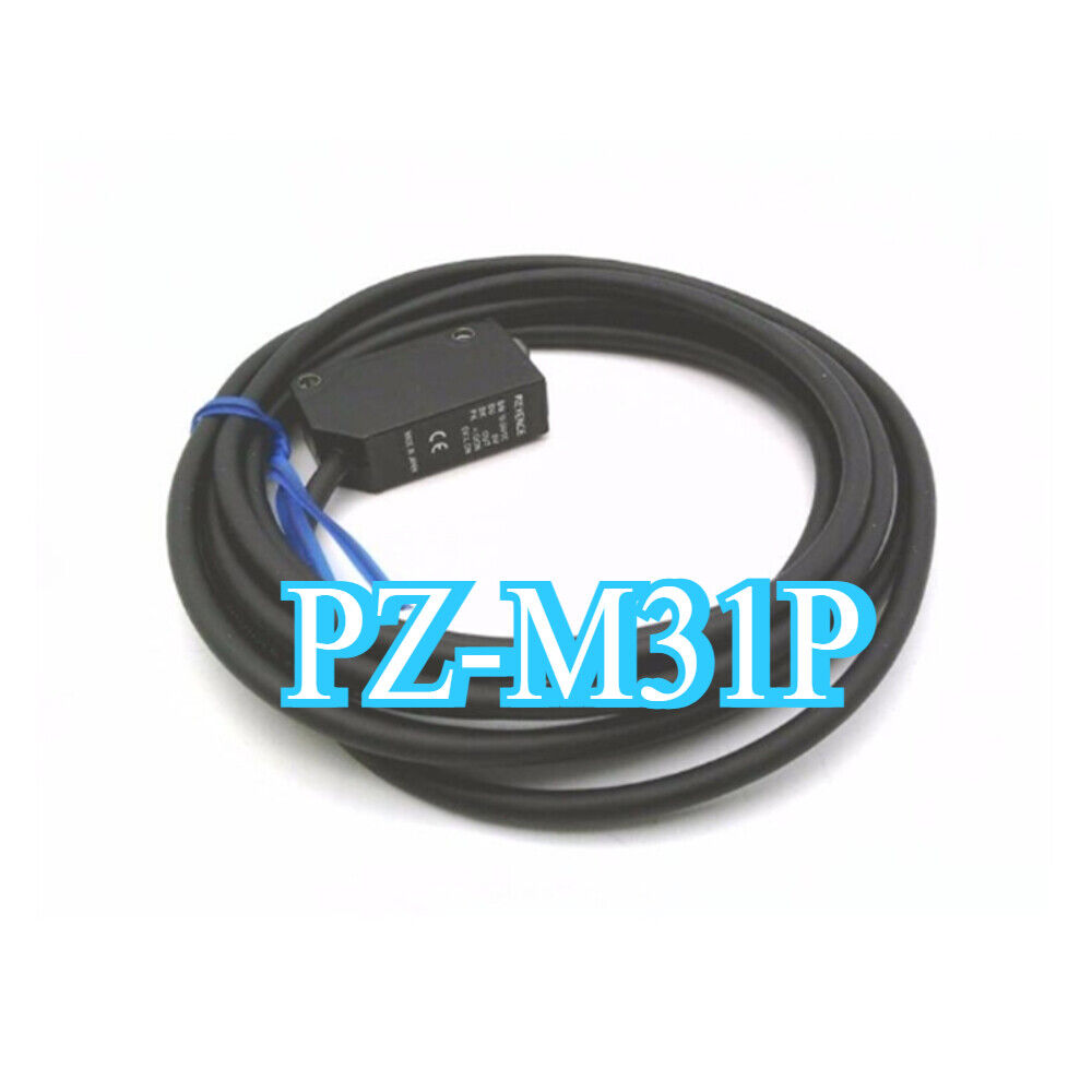 KEYENCE PZ-M31P Photoelectric Sensor, black sensor with cable on white background, product detail