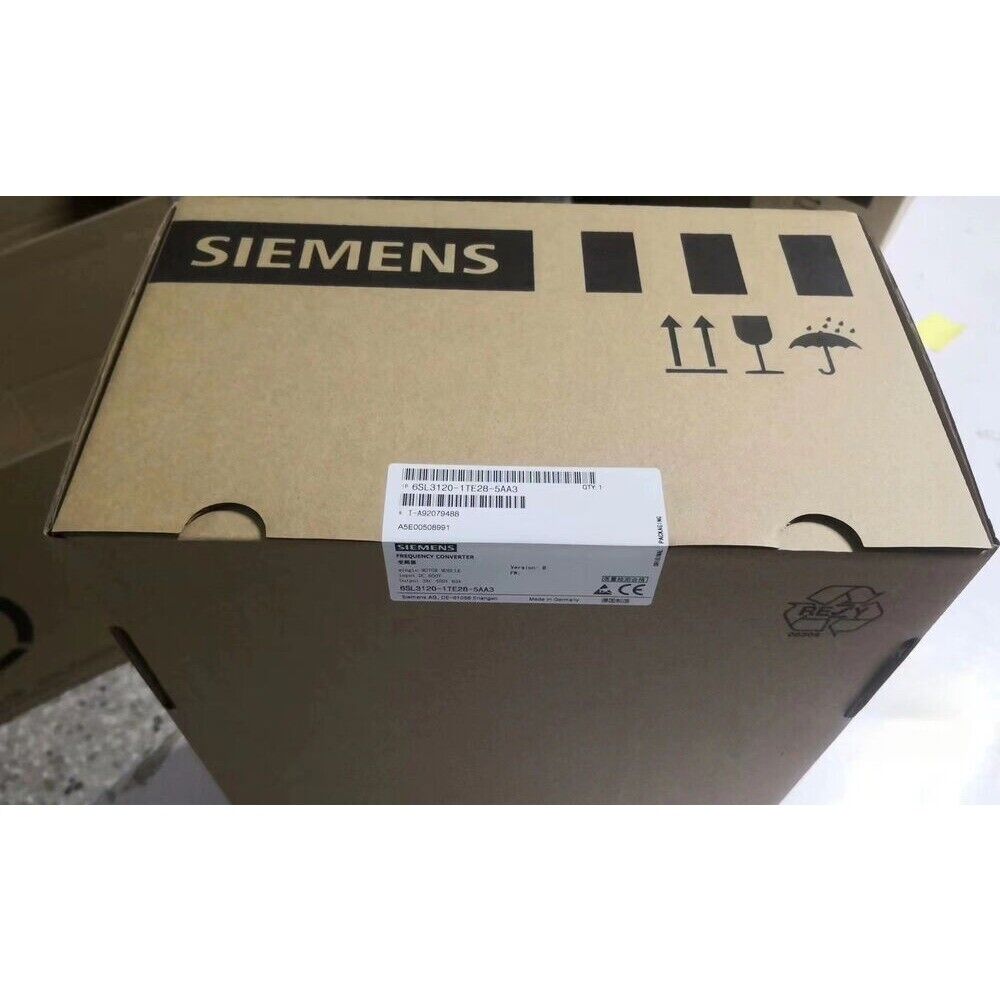 Siemens SINAMICS S120 6SL3120-1TE28-5AA3 motor module packaging, brown cardboard box