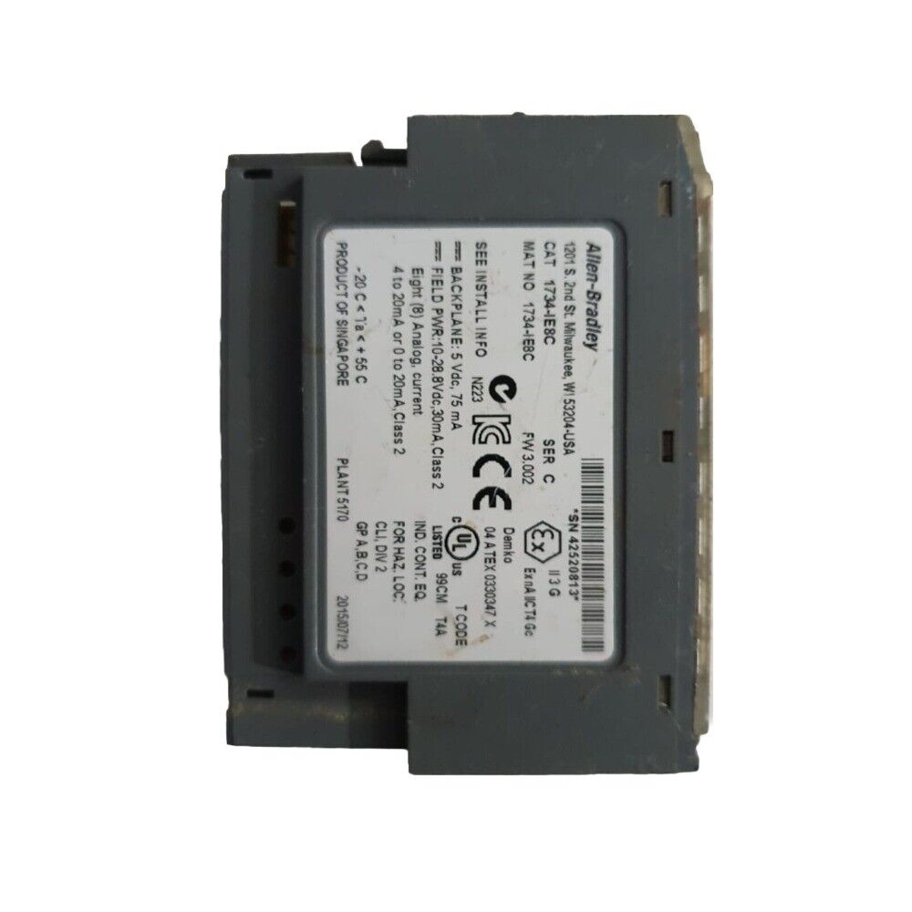 Allen-Bradley 1734-IE8C Analog Input Module. Industrial automation component with specifications and certifications.