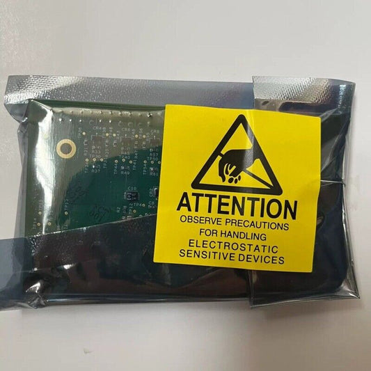 New ABB DSQC401 circuit board in protective packaging, attention: observe precautions for electrostatic sensitive devices.