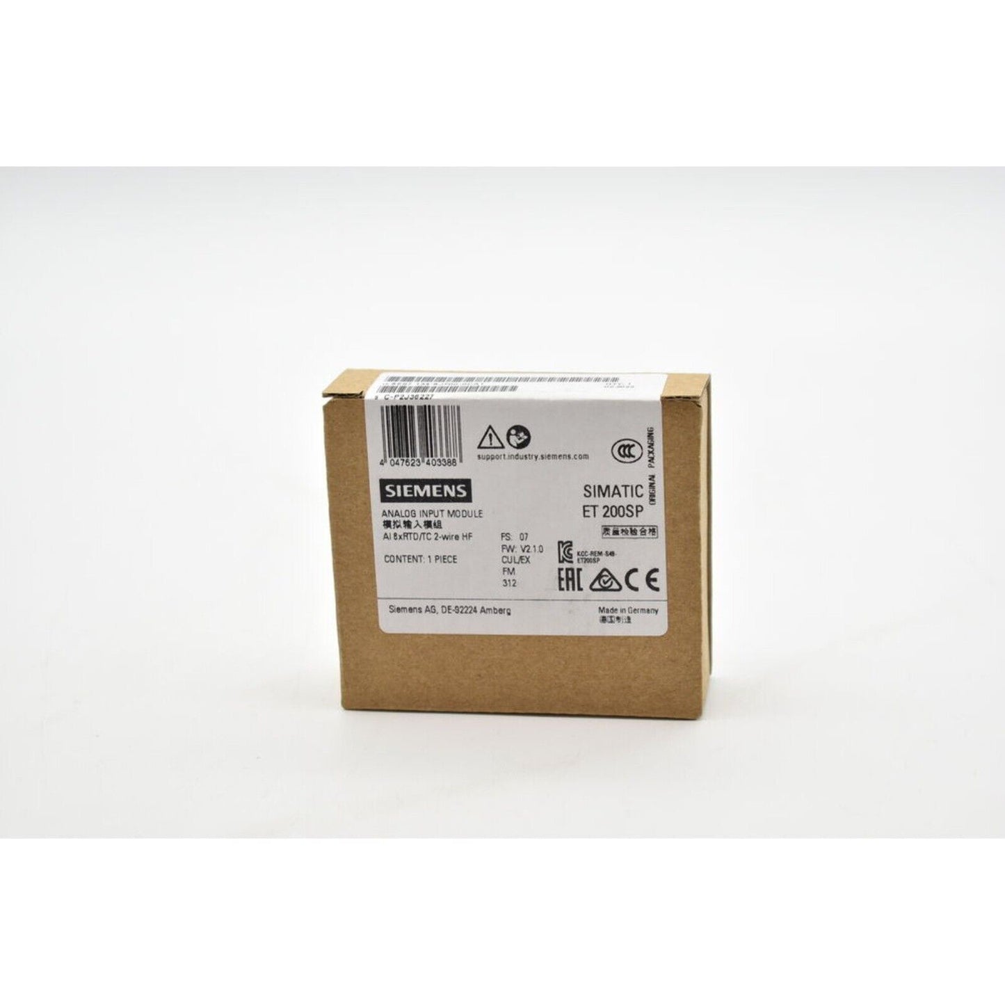 Siemens SIMATIC ET 200SP Analog Input Module box, product packaging, industrial automation component