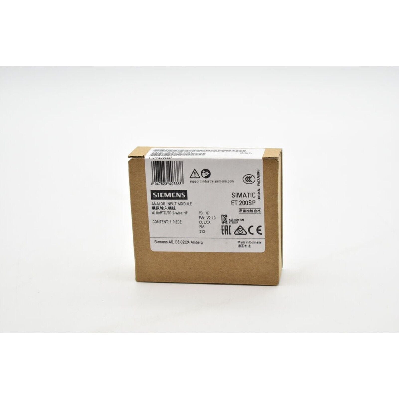 Siemens SIMATIC ET 200SP Analog Input Module box, product packaging, industrial automation component