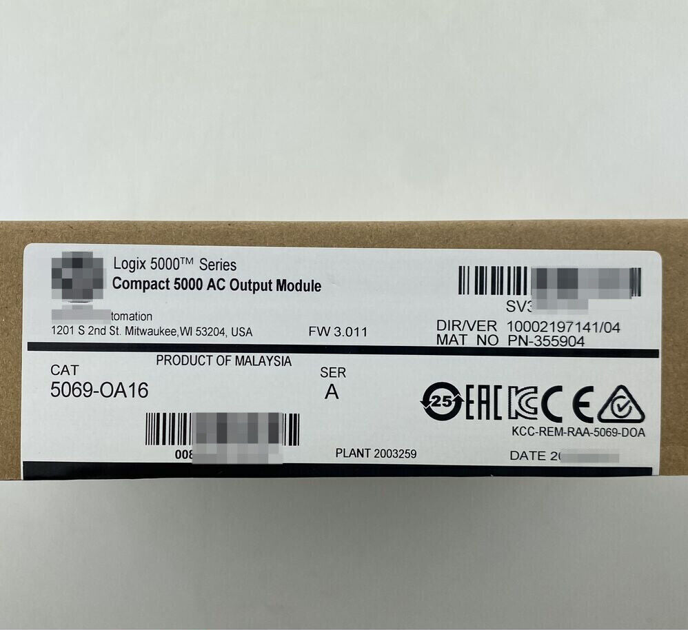 Allen-Bradley 5069-OA16 Compact 5000 AC Output Module product label, industrial automation part details, Product of Malaysia.