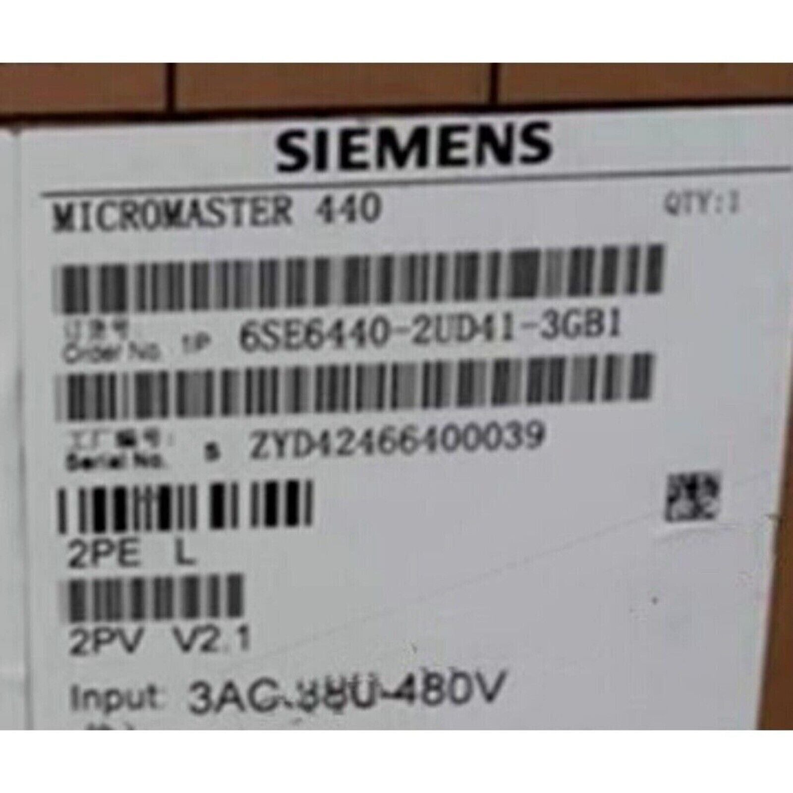 Siemens MICROMASTER 440 drive label with model 6SE6440-2UD41-3GB1, industrial automation component.