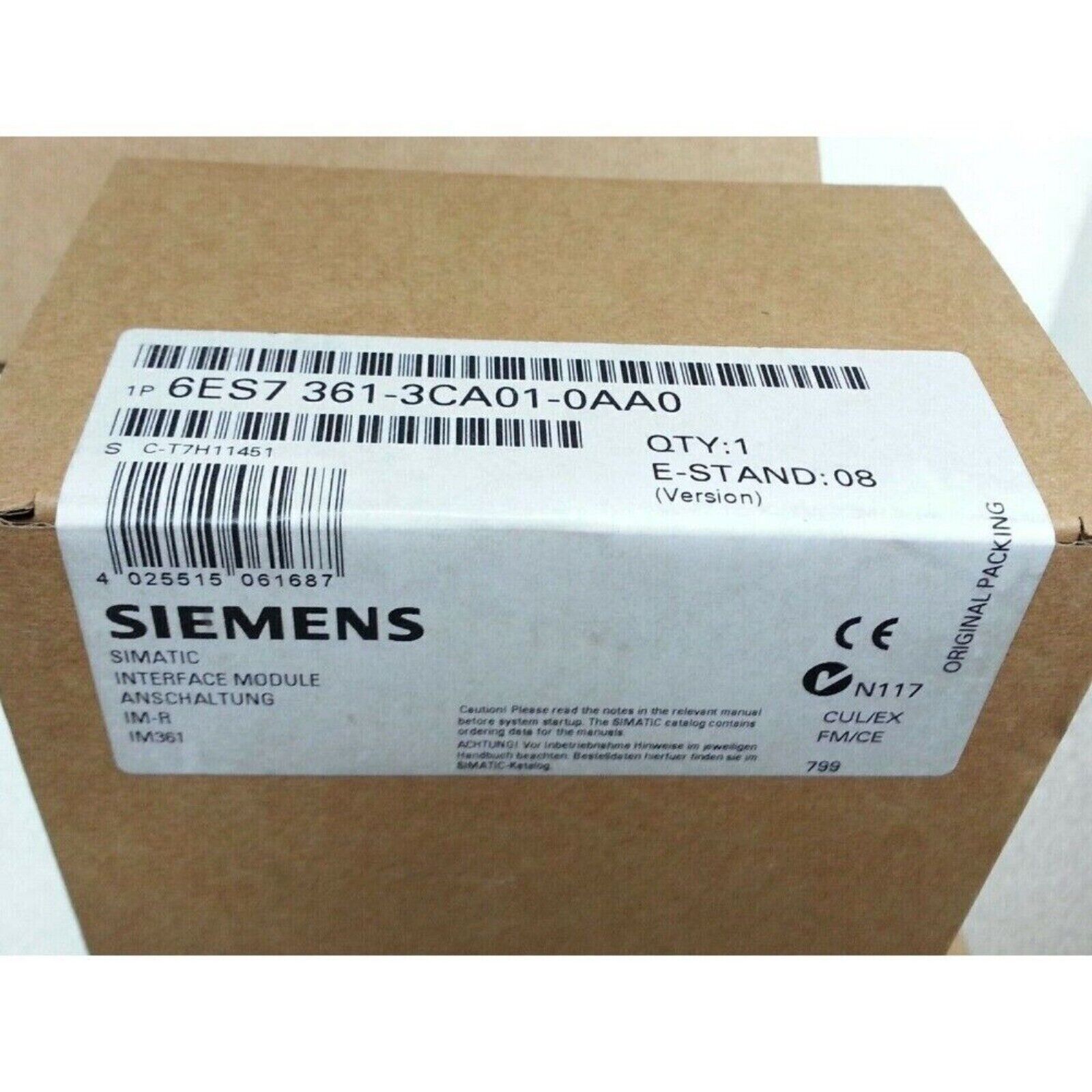 Siemens SIMATIC S7-300 6ES7361-3CA01-0AA0 interface module in box, industrial automation part.