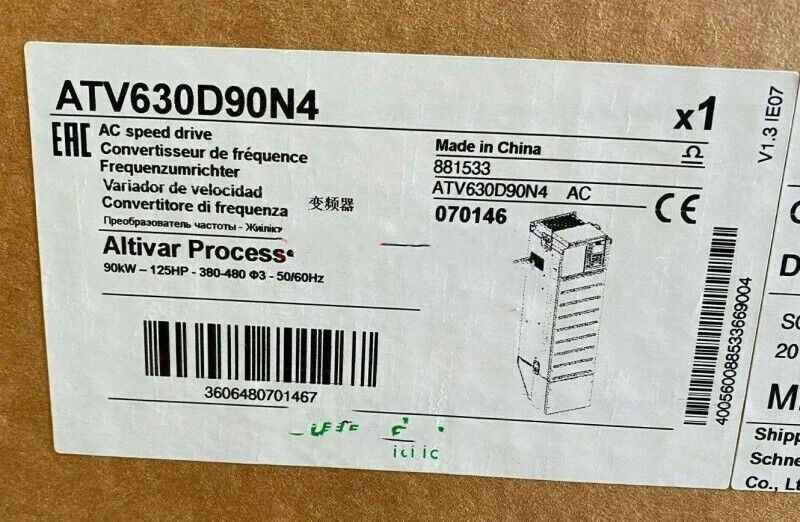 Schneider ATV630D90N4 AC speed drive, industrial automation equipment, Made in China.