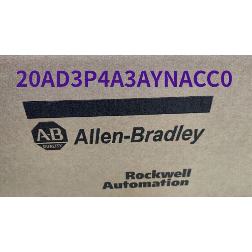 Allen-Bradley PowerFlex 70 AC Drive product packaging, with model number 20AD3P4A3AYNACC0, industrial automation component.