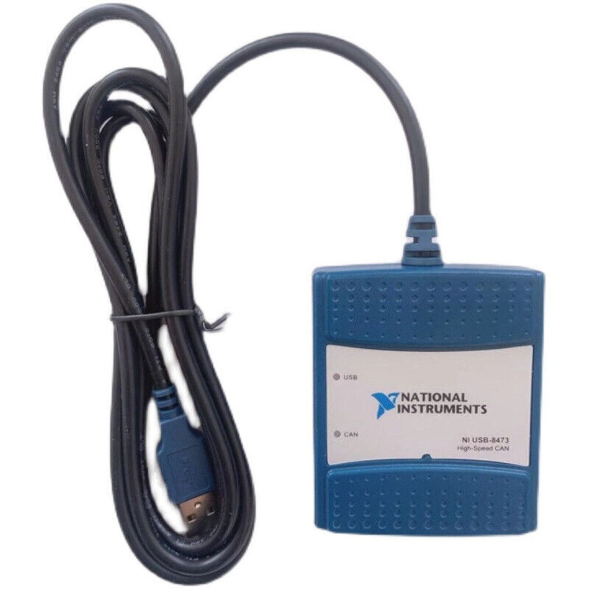 NI USB-8473 High-Speed CAN Interface Device with USB cable, blue device, branding