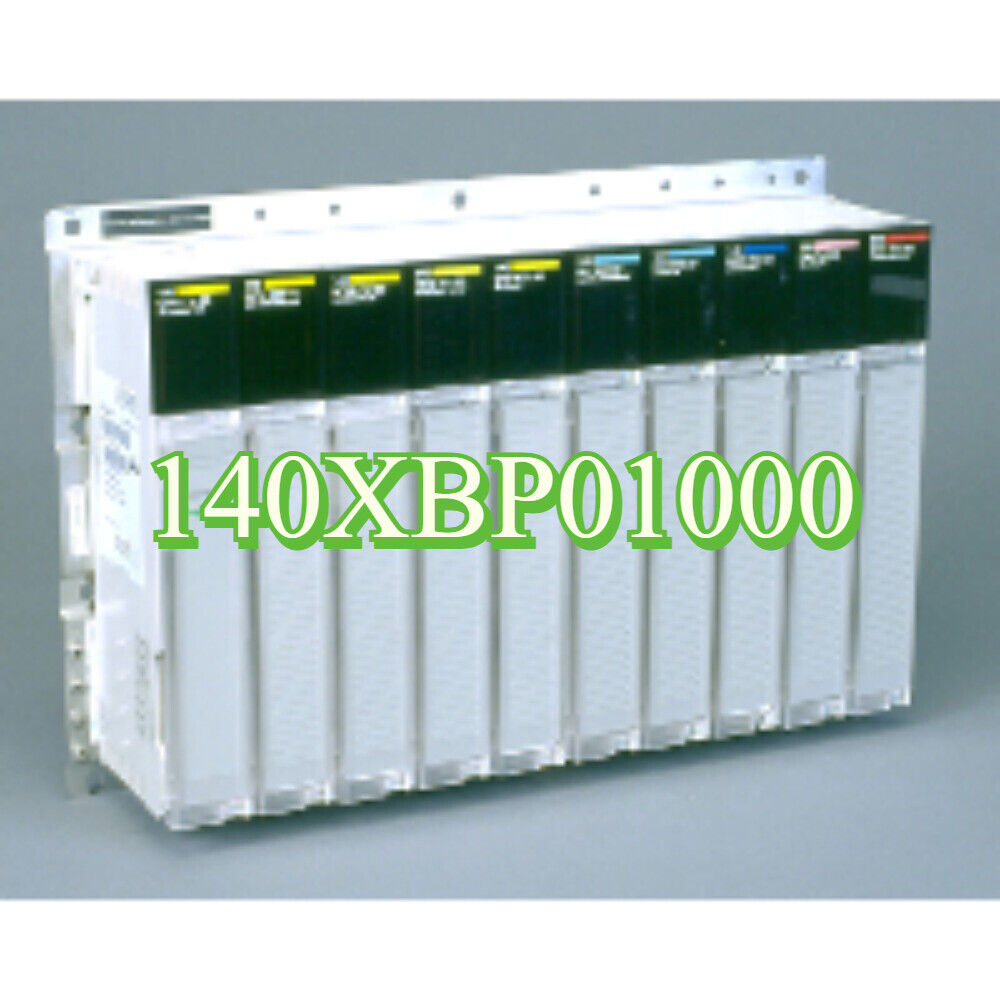 Schneider Electric 140XBP01000 Quantum PLC backplane. 10-slot design for industrial automation.