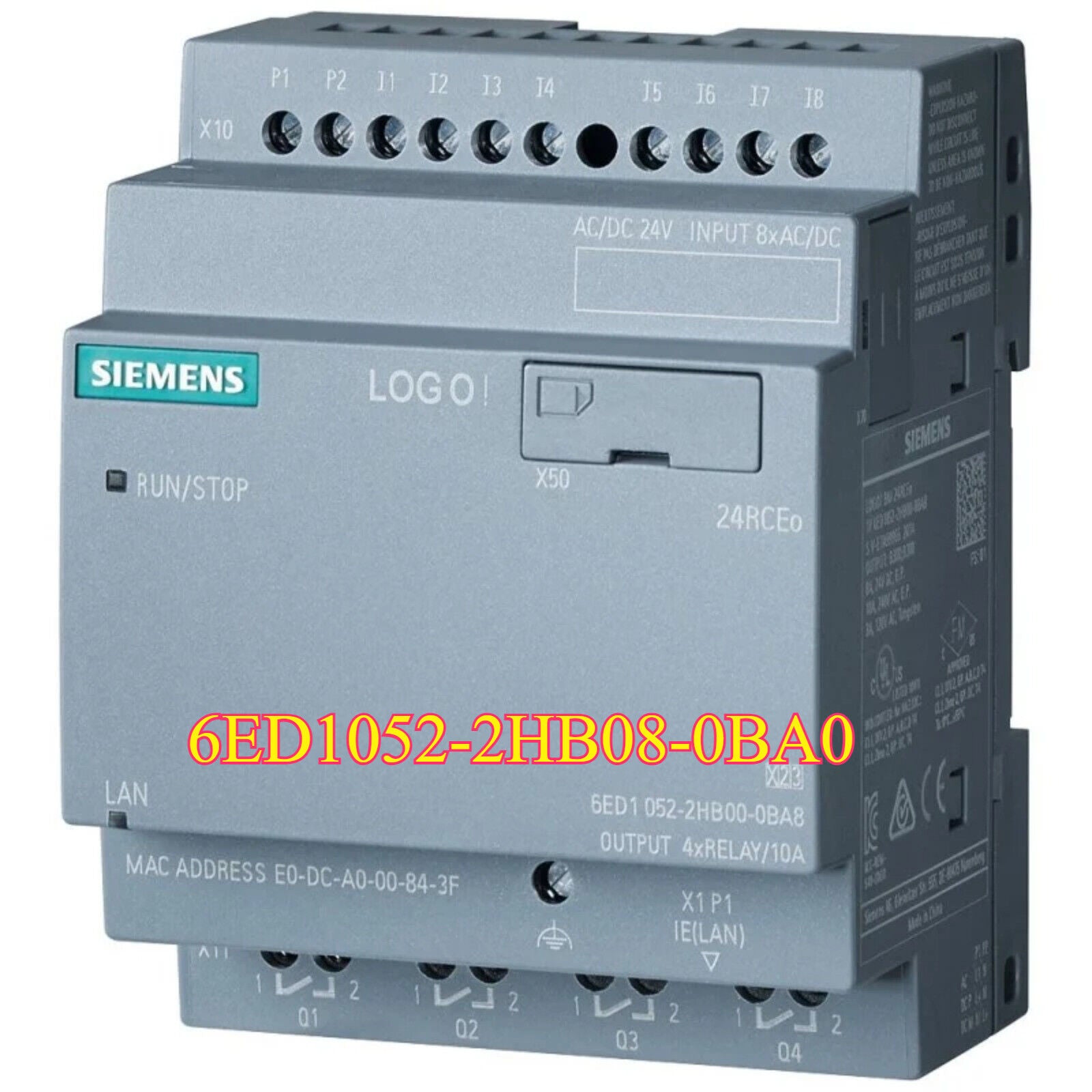 Siemens LOGO! 24RCEO (AC) PLC Module, Model 6ED1052-2HB08-0BA0