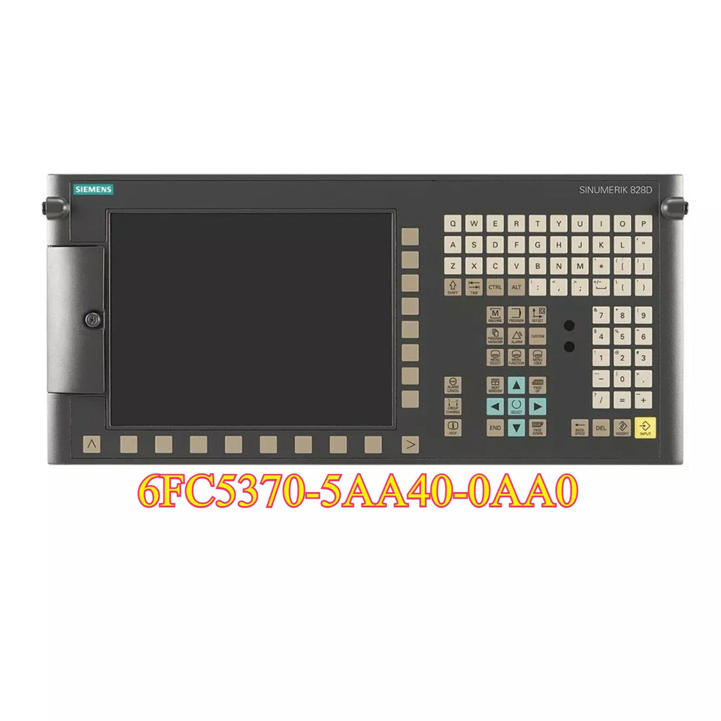 Siemens SINUMERIK 828D PLC panel, model 6FC5370-5AA40-0AA0, with keyboard and display for industrial automation control.