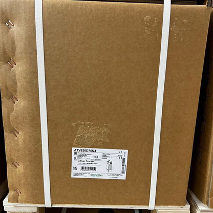 Schneider Electric ATV630D75N4 VFD packaged in cardboard box, Altivar Process series, industrial automation equipment