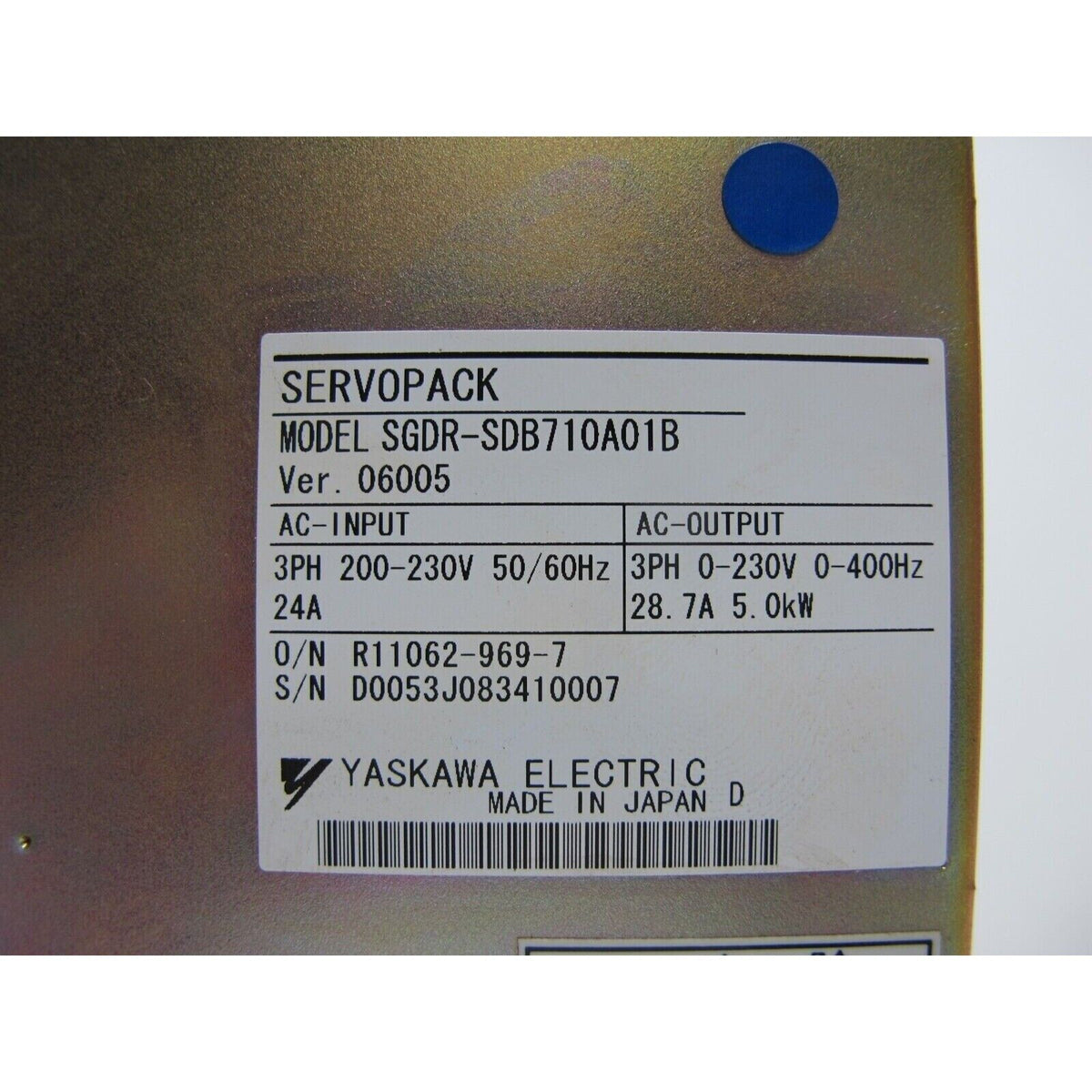 Yaskawa SGDR-SDB710A01B Servopack Servo Drive, 5.0kW, Industrial Automation Part