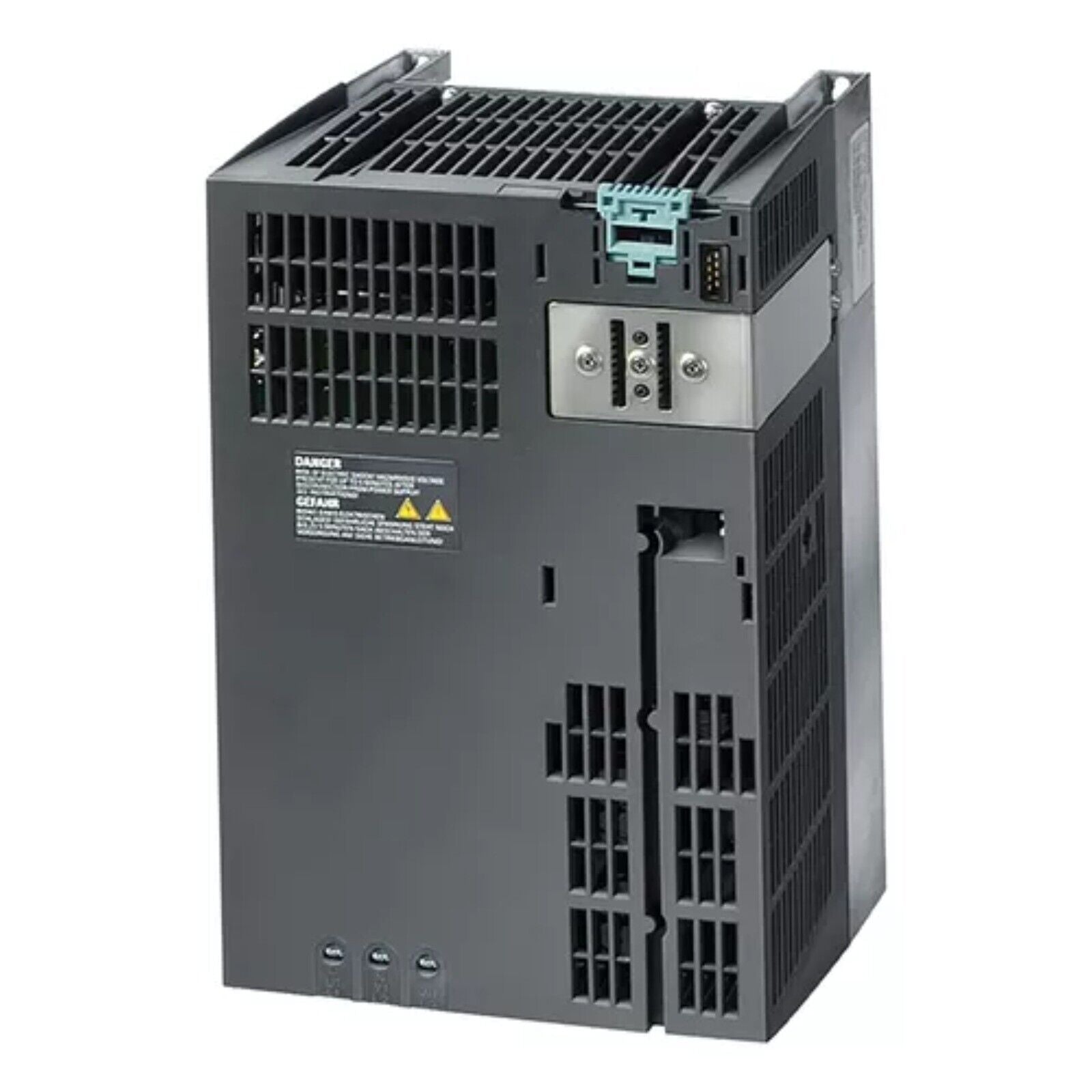 Siemens SINAMICS G120 PM240 Power Module. Industrial automation part, black and gray.