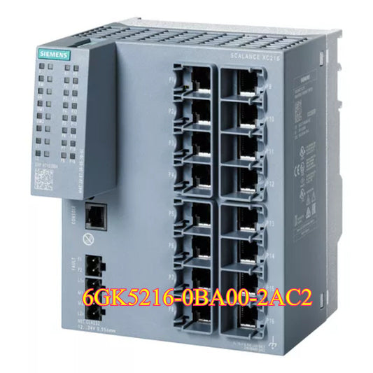 Siemens SCALANCE XC216 Industrial Ethernet Switch, gray, with multiple ports, model 6GK5216-0BA00-2AC2