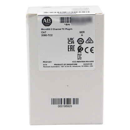 Allen-Bradley Micro800 2-channel TC Plug-in module, 2080-TC2 SER A, industrial automation part, white box packaging