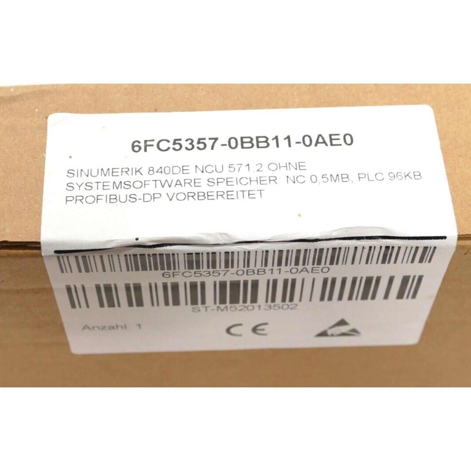 Siemens SINUMERIK 840DE NCU 571.2 PLC module with part number 6FC5357-0BB11-0AE0 on packaging.