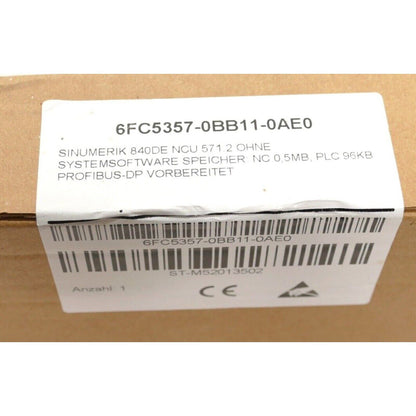 Siemens SINUMERIK 840DE NCU 571.2 PLC module with part number 6FC5357-0BB11-0AE0 on packaging.