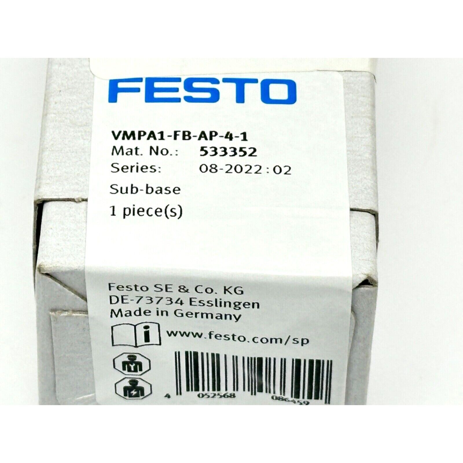 Festo VMPA1-FB-AP-4-1 Sub-base, industrial automation part in box, Made in Germany.