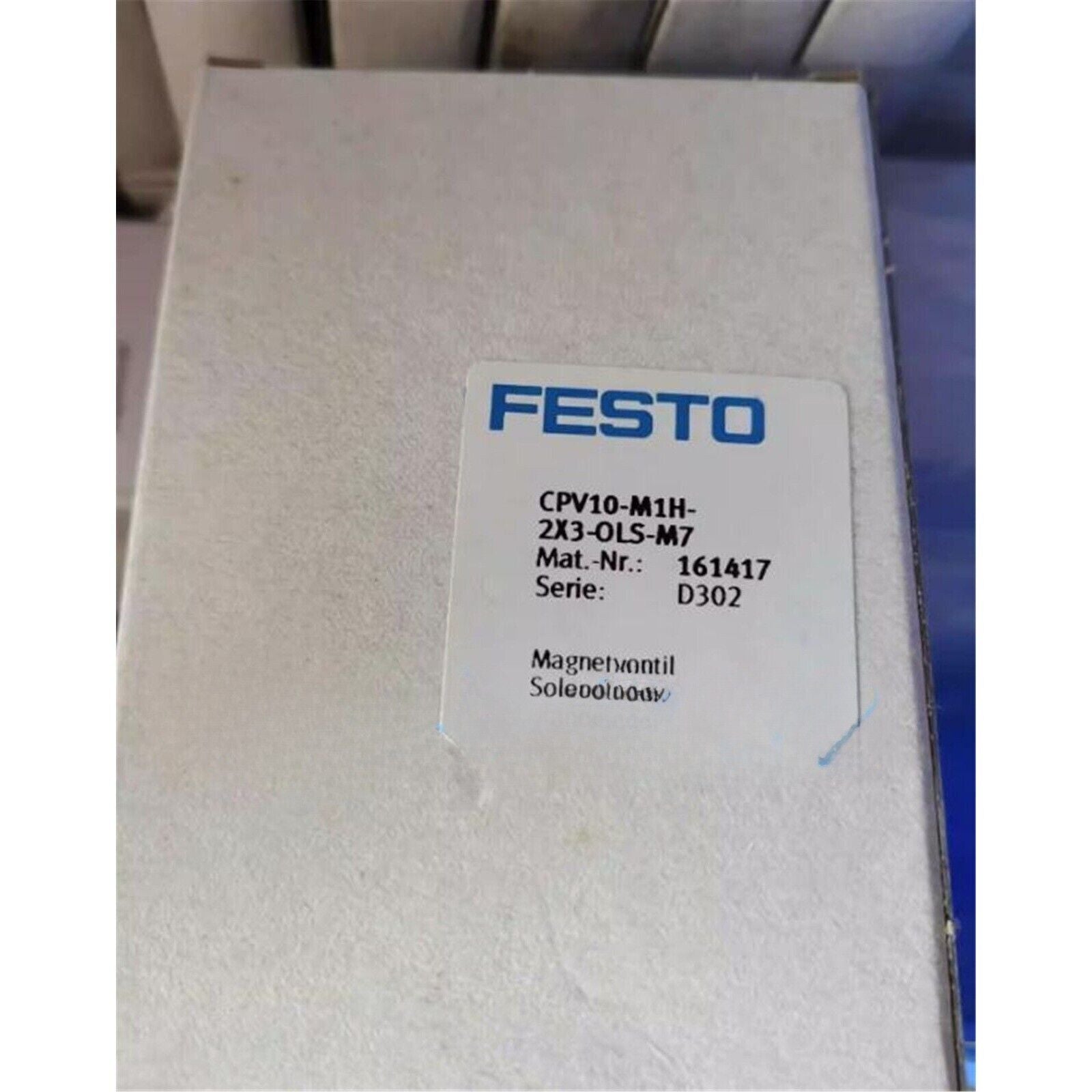 FESTO CPV10-M1H-2X3-OLS-M7 Air solenoid valve product box, part number 161417.
