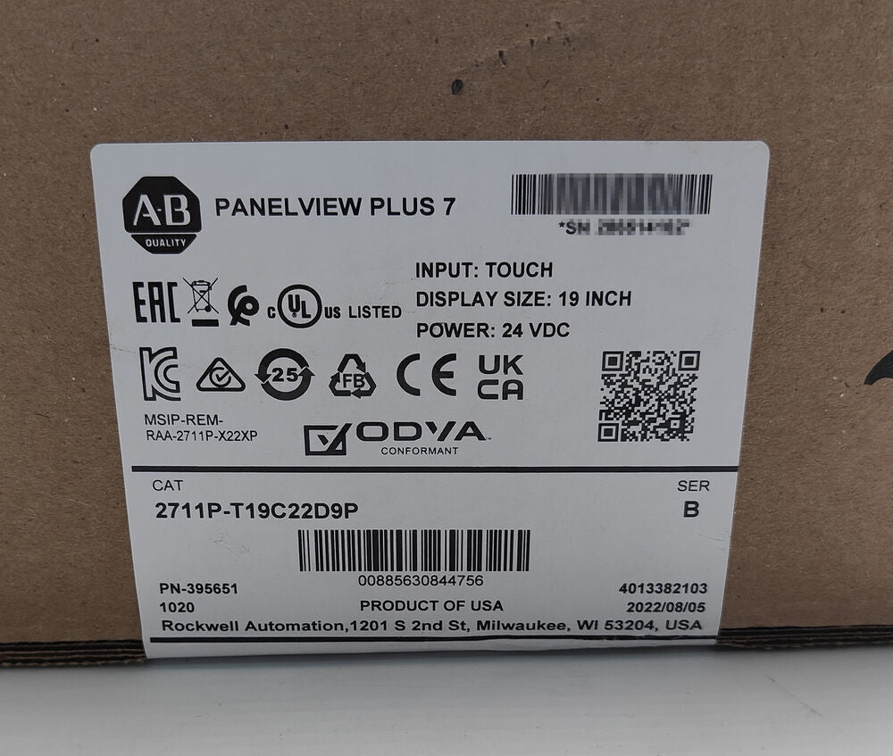 PanelView Plus 7 Performance 2711P-T19C22D9P. Allen-Bradley industrial touchscreen. 19" display, 24VDC power.