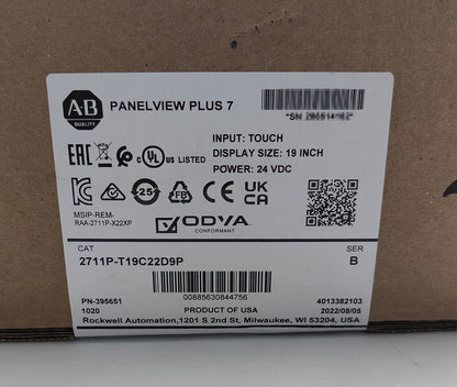 PanelView Plus 7 Performance 2711P-T19C22D9P. Allen-Bradley industrial touchscreen. 19" display, 24VDC power.