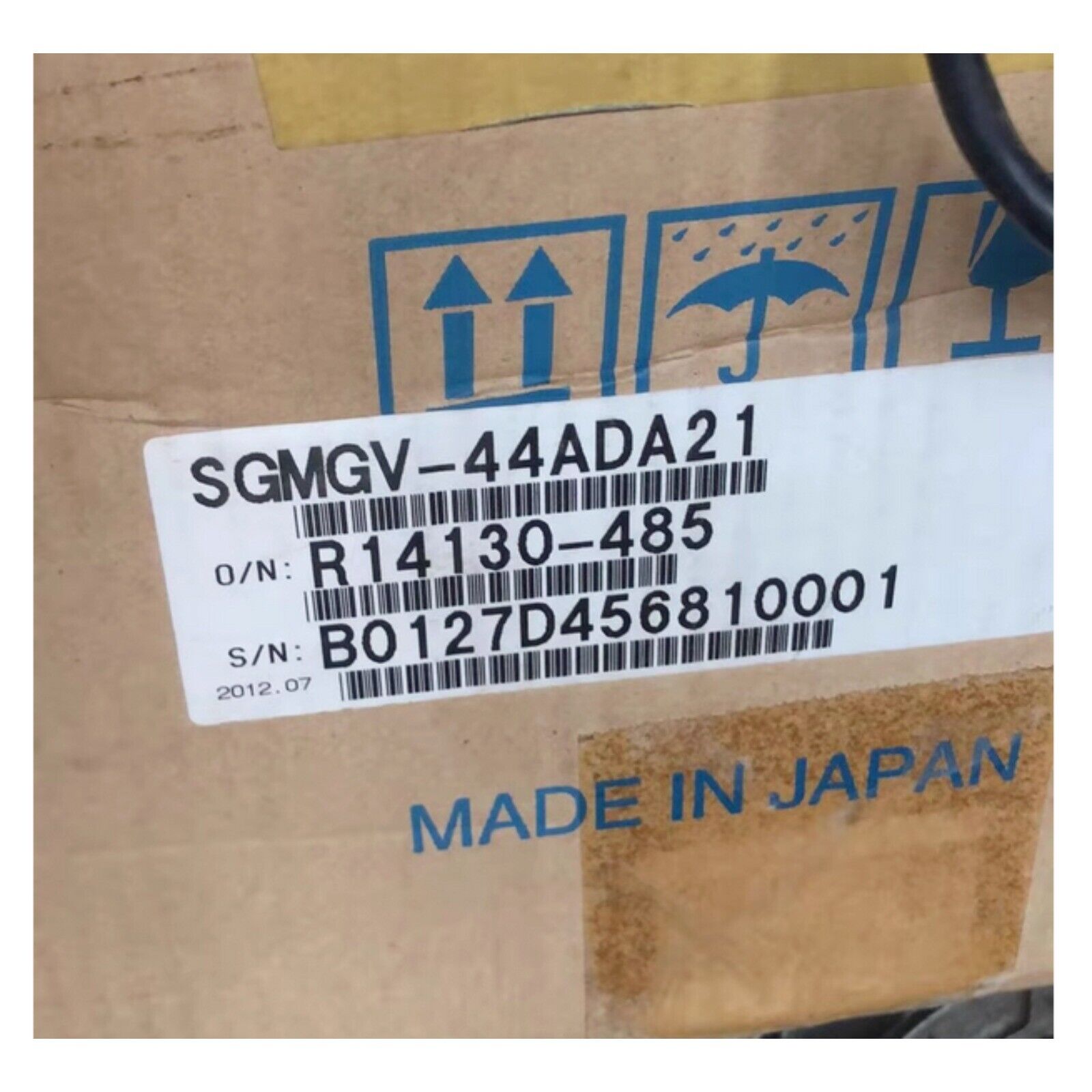 Yaskawa SGMGV-44ADA21 AC Servo Driver label, Made in Japan, with O/N: R14130-485, S/N: B0127D456810001
