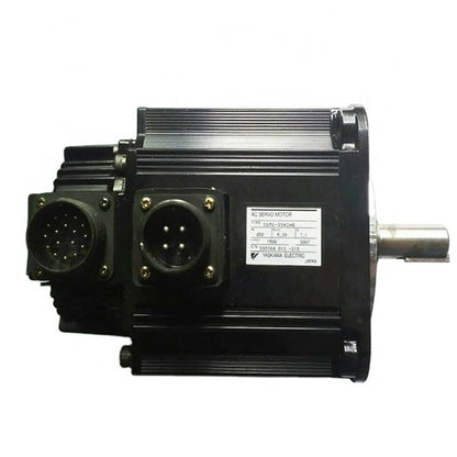 Yaskawa SGMG-09A2AB servo motor. Black industrial motor with label and connector ports, made in Japan.