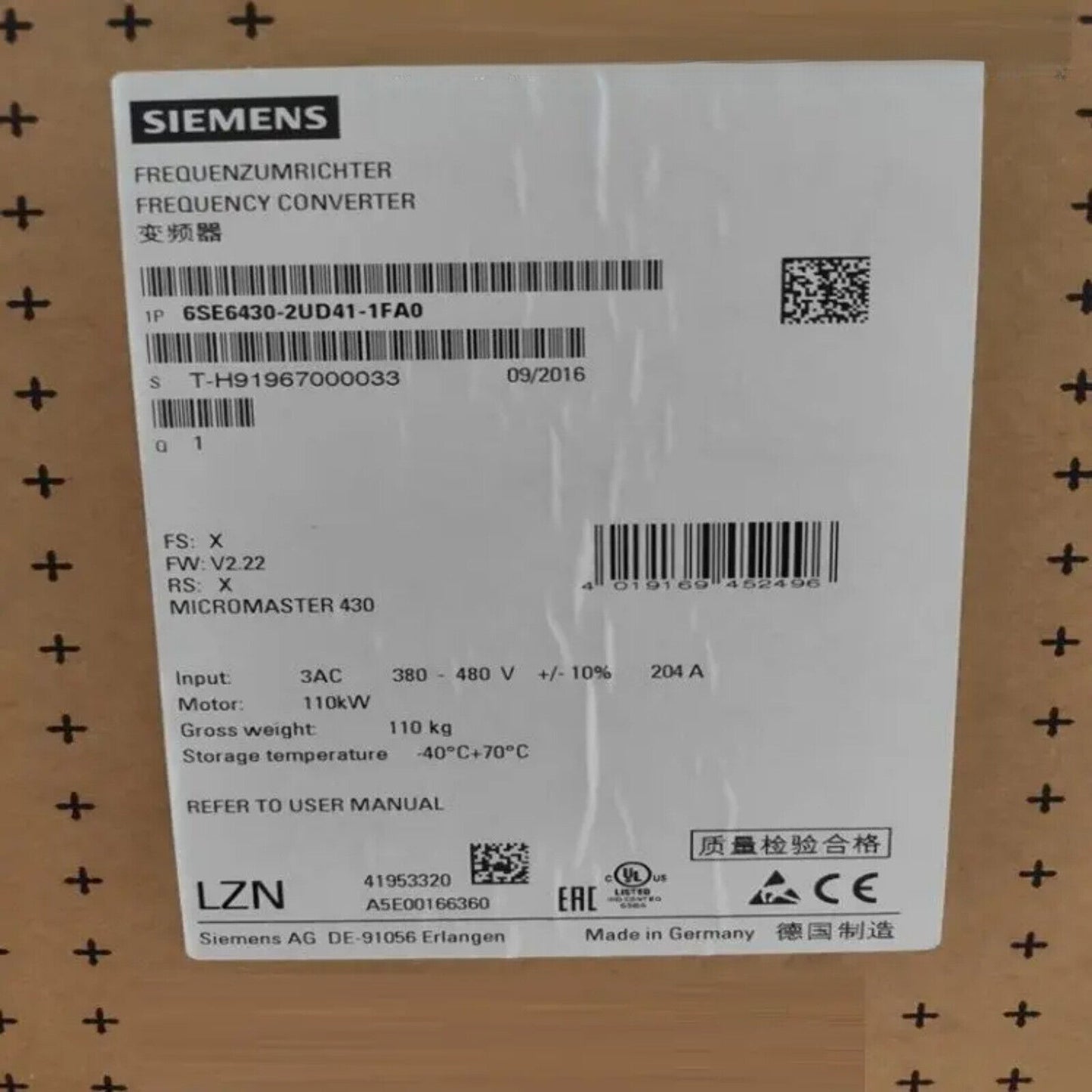 Siemens MICROMASTER 430 Frequency Converter Label 6SE6430-2UD41-1FA0, Industrial Automation Part