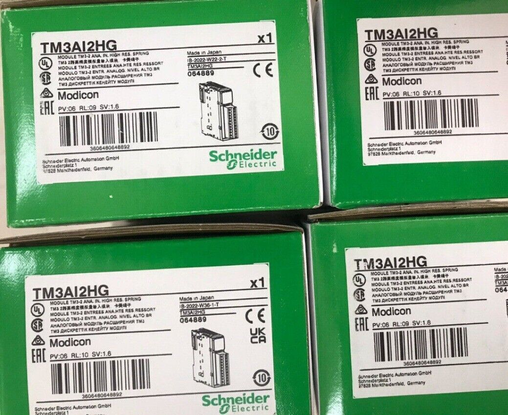 Schneider Electric TM3AI2HG I/O module in boxes, industrial automation components, new.