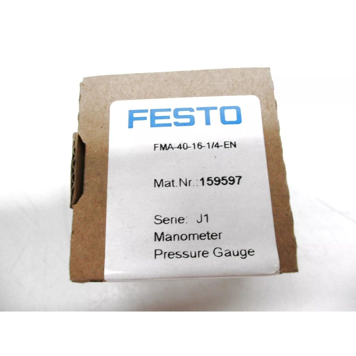 FESTO FMA-40-16-1/4-EN pressure gauge in packaging, industrial automation part.