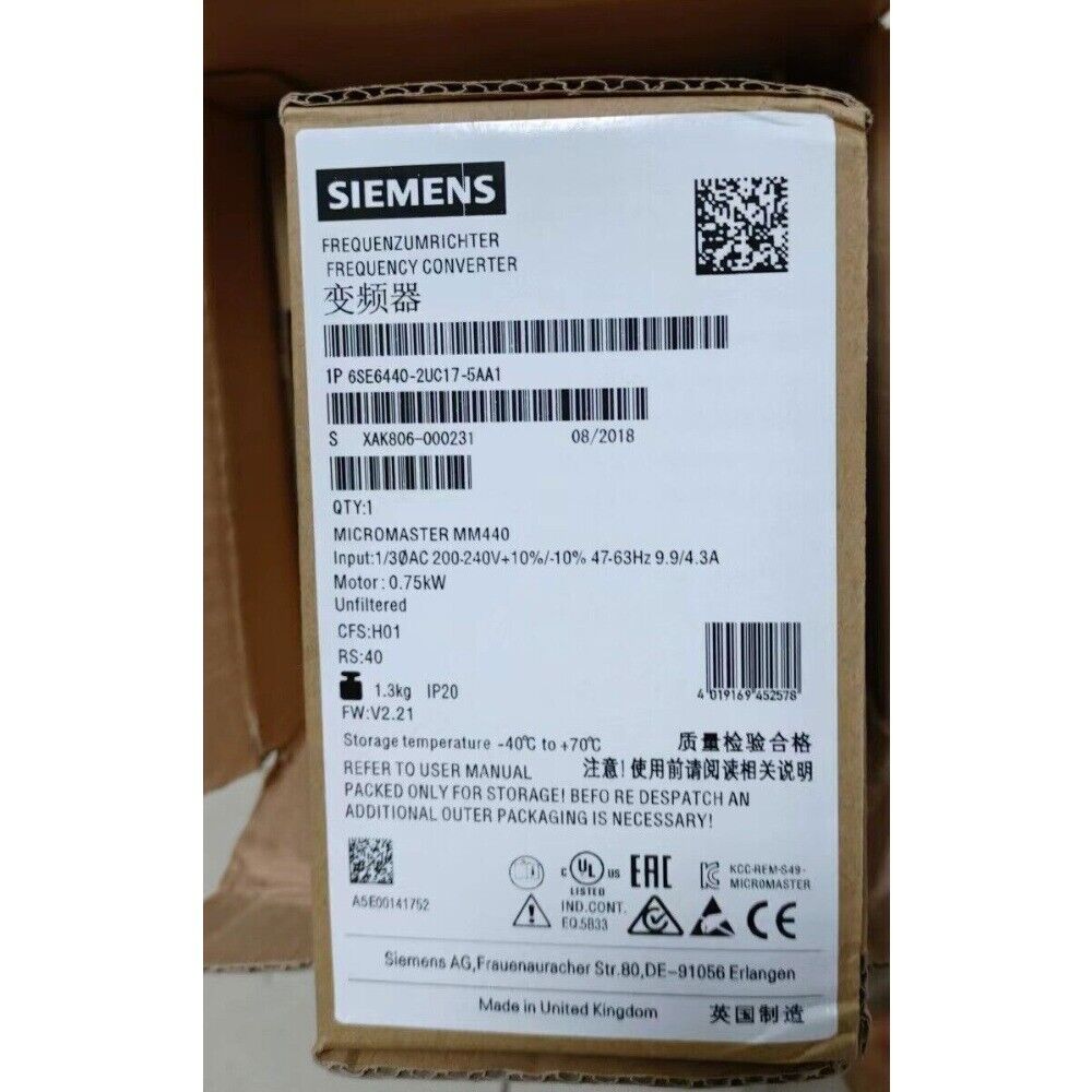 Siemens MICROMASTER 440 Frequency Converter - Model 6SE6440-2UC17-5AA1