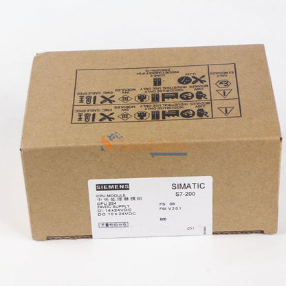 Siemens SIMATIC S7-200 CPU 224 PLC Module, industrial automation part in box, labels and text visible, product packaging