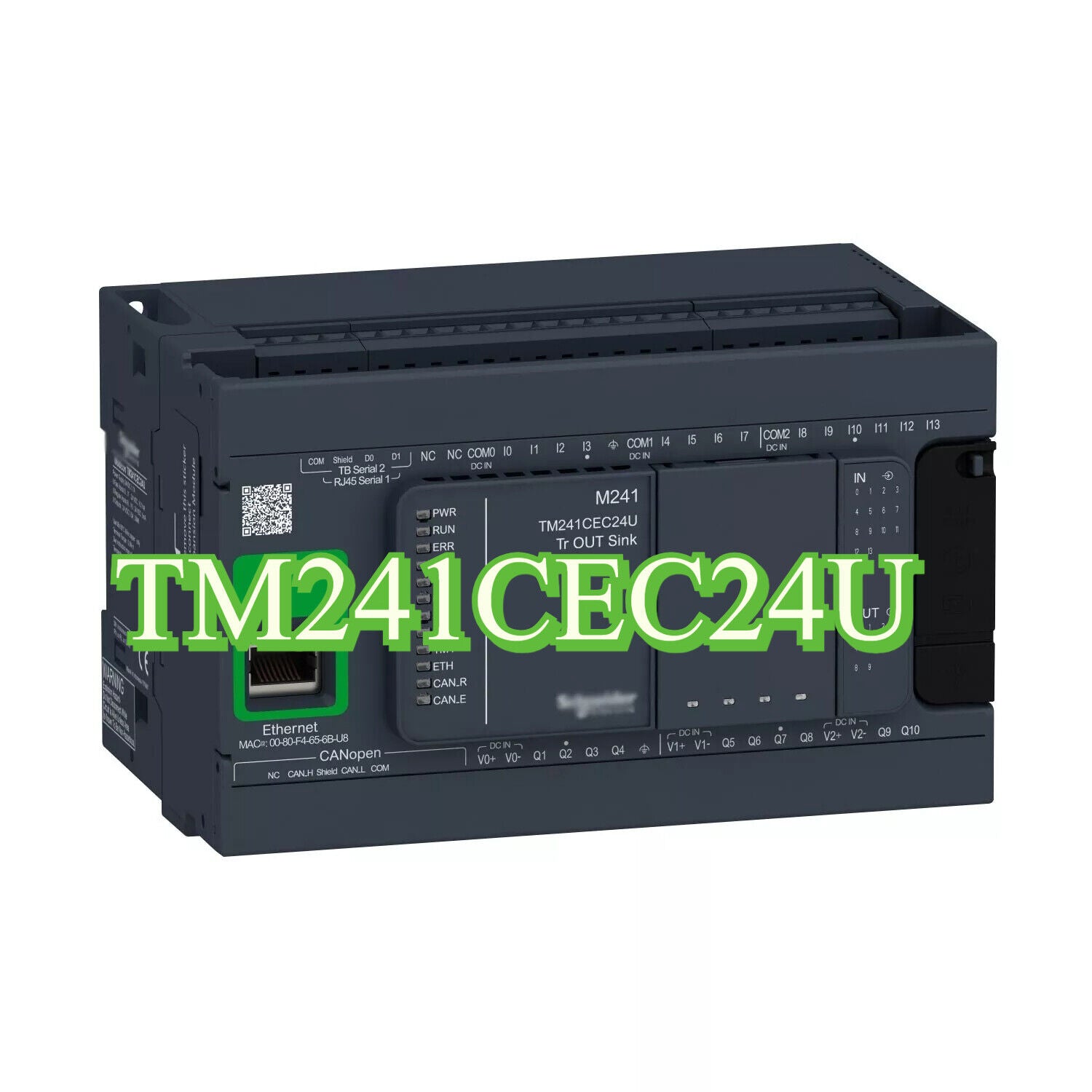 Schneider Electric TM241CEC24U Programmable Controller. Ethernet and CANopen connectivity.