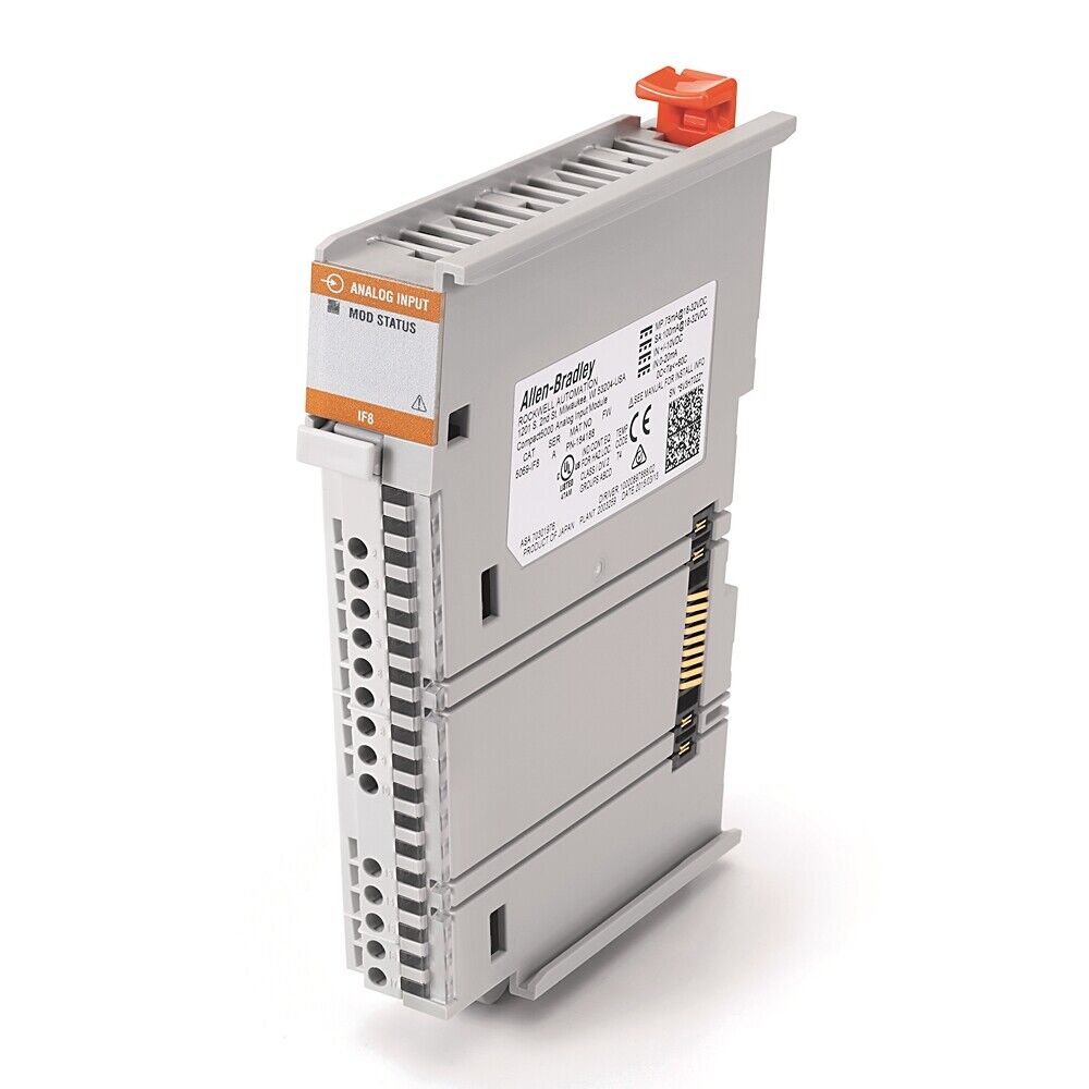 Allen-Bradley 5069-IF8 Compact 5000 Analog Input Module, gray with orange accents, industrial automation part.