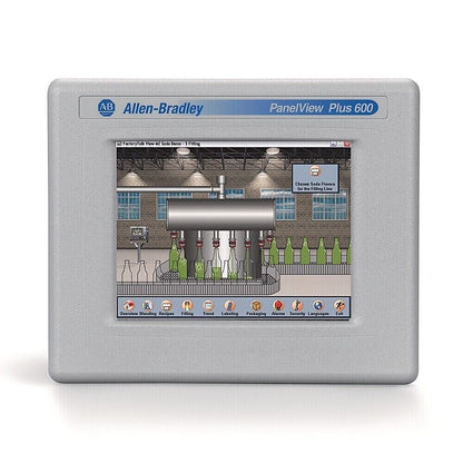 Allen-Bradley PanelView Plus 600 HMI screen displaying a filling process