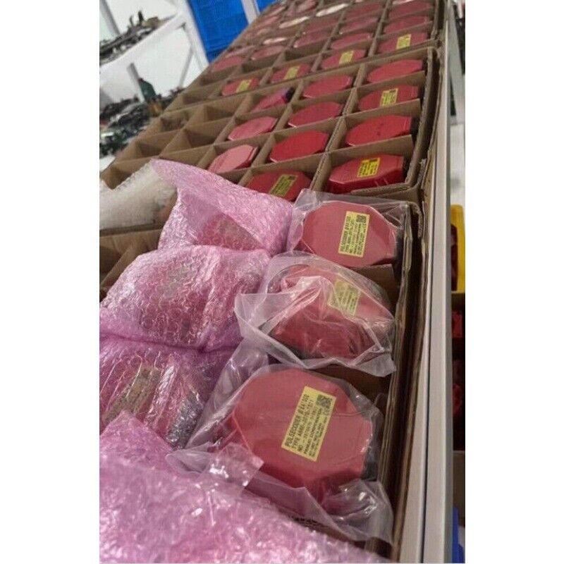 FANUC PLC A860-0360-T201 motor encoders, red industrial automation parts in packaging, warehouse storage.