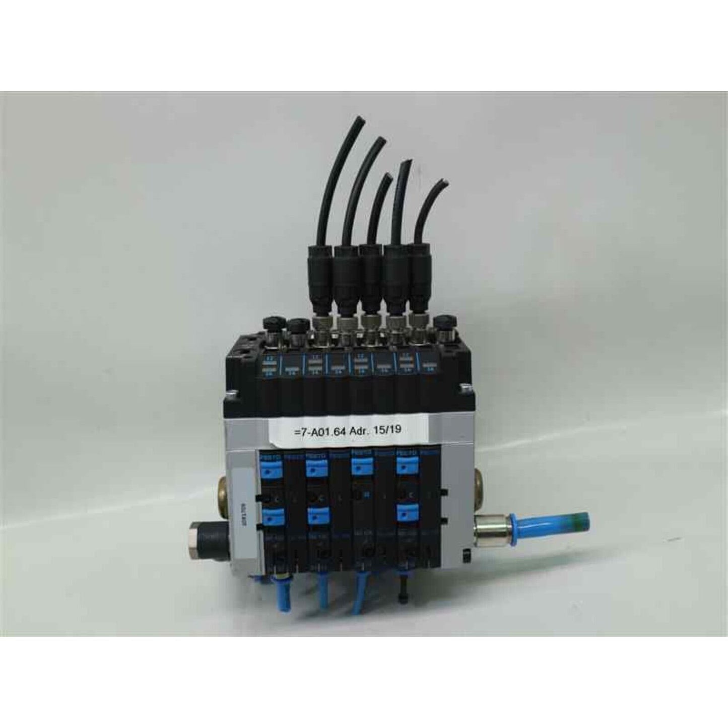 Festo CPV10-GE-ASI-8E8A-ZM8 Valve Terminal, industrial automation part, black and silver with cables and connectors