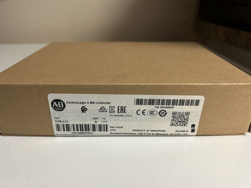 Allen-Bradley ControlLogix 1756-L72 Controller, NEW IN BOX, featuring a 4 MB controller, ideal for industrial automation.