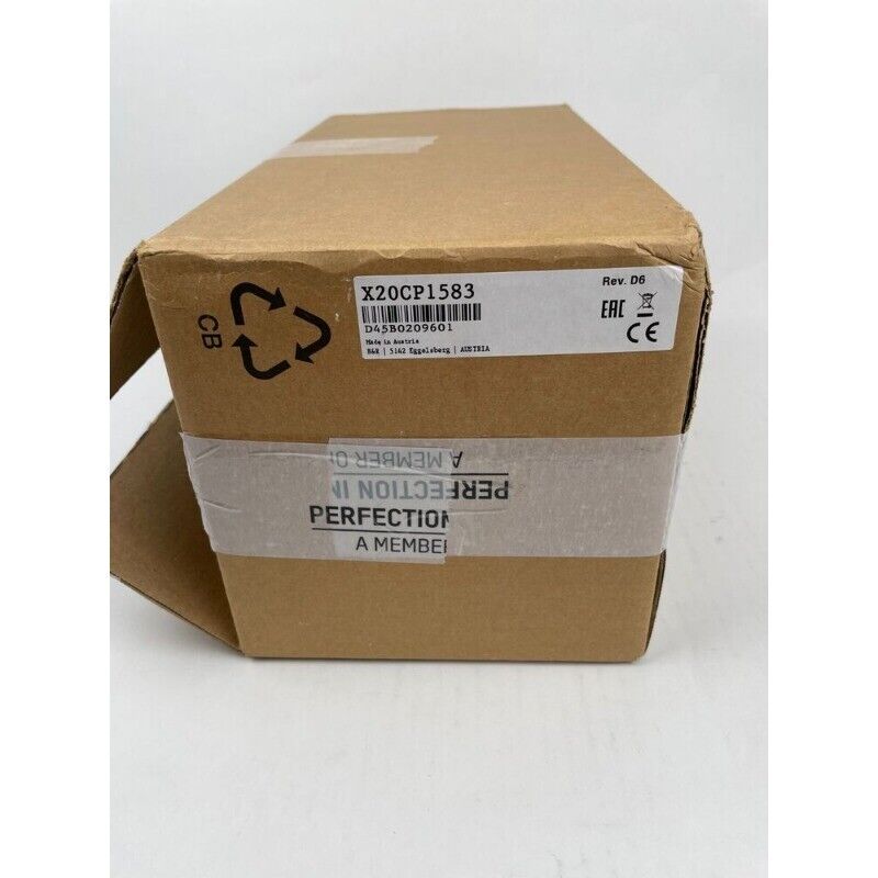 B&R X20CP1583 CPU product box, Rev.D6. New industrial automation PLC part packaging.