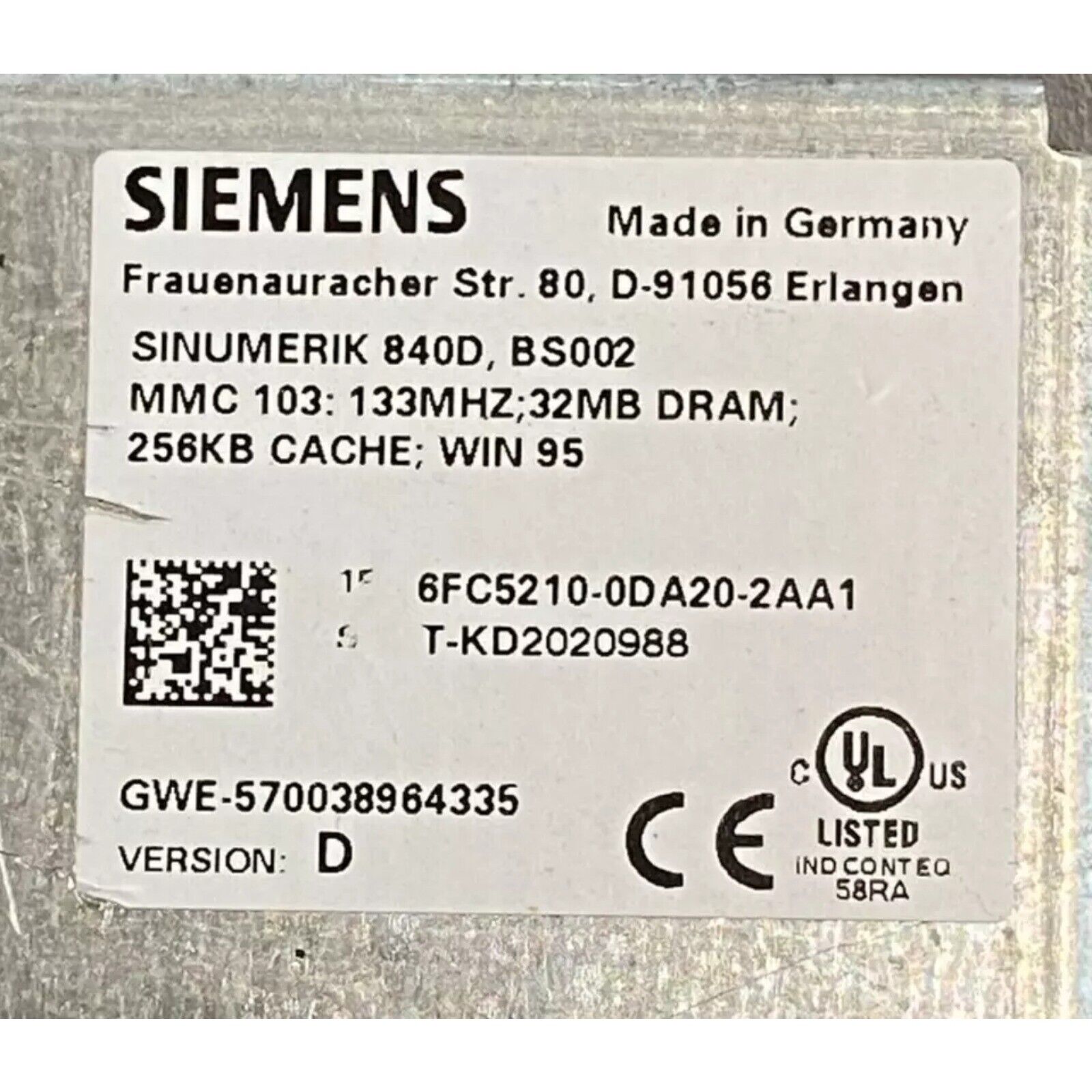 Siemens 6FC5210-0DA20-2AA1 Industrial Automation Part, Made in Germany
